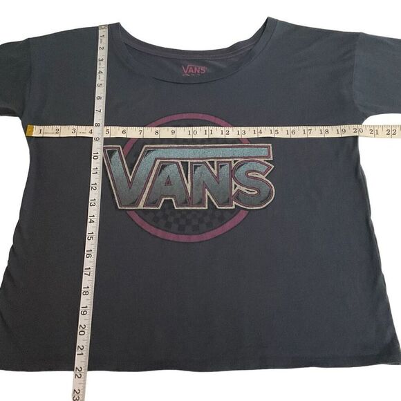 Vans Tee Shirt  Round Scoop Neck Short Sleeves Bluish Grey Pink Vans Logo XS - Picture 4 of 9